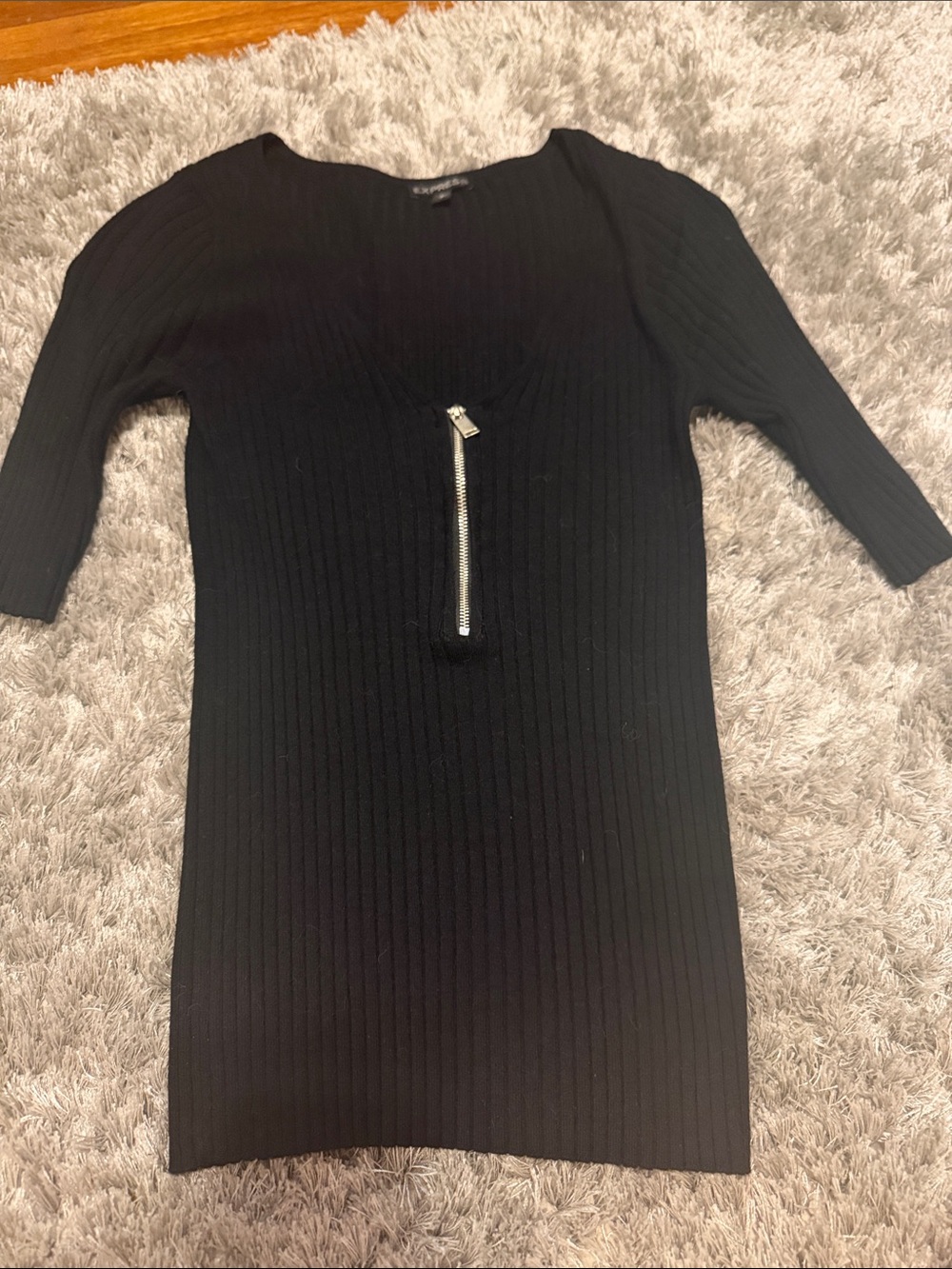 Express Black Ribbed Knit Top with Front Zip